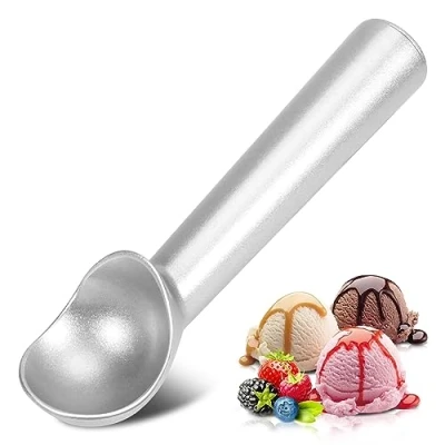 Immagine di Cucchiaio per gelato, 17,8 cm, antiaderente, antigelo, in alluminio, design resistente, durevole, facile da pulire, pasta biscotti, sorbetto, mandorla (argento)