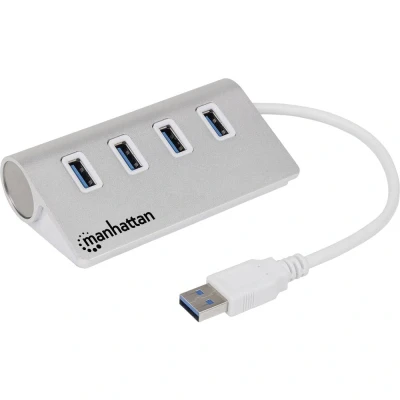 Immagine di Manhattan 163767 4 Porte Hub USB 3.0 Contenitore in alluminio Bianco