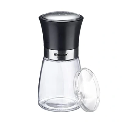Immagine di Westmark Spargispezie con coperchio salvafreschezza e foro fine, capacità 190 ml, vetro/acciaio inossidabile/plastica, nero, trasparente/nero/argento, 63502260