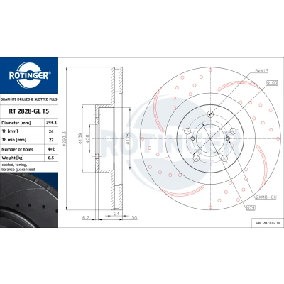 Immagine di ROTINGER Rotori disco freno (asse anteriore, Set di 2 pezzi) Con rivestimento anticorrosione, RT 2828 GL T5