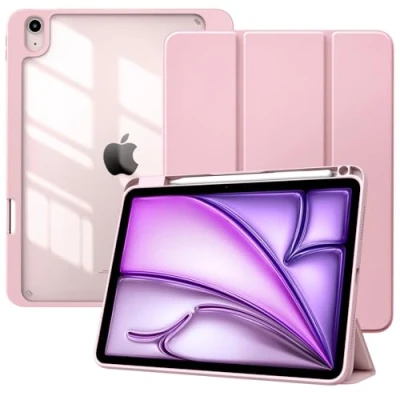 Immagine di TiMOVO Cover per iPad Air 11 Pollici M2 2024, 6/5/4 Generazione 2024/2022/2020 10,9&quot; con Portapenna, Custodia Protettiva Guscio Posteriore Trasparente, Auto Sveglia/Sonno, Rosa