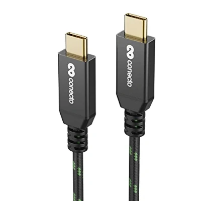 Immagine di conecto, cavo di ricarica da USB C a C, 2.0, funzione rapida, 480 MB/s, 5 A/100 W, alloggiamento in alluminio, nero/verde, 0,30 m