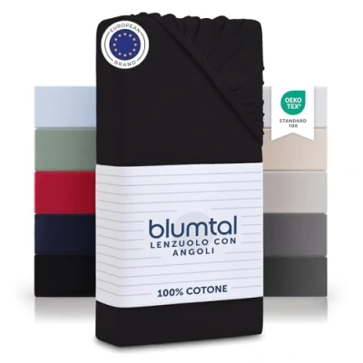 Immagine di Blumtal Lenzuolo con Angoli singolo in Cotone 135g/m² Lenzuola Letto 100x200 cm altezza materasso 20cm nero
