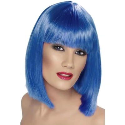 Immagine di SMIFFYS Parrucca seducente, blu, corta, scalata con frangetta