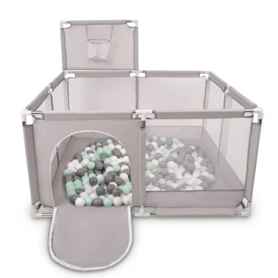 Immagine di Selonis Recinto Per Bambini Con 100 Palline Colorate 6 Cm, Grigio:Bianco/Grigio/Menta