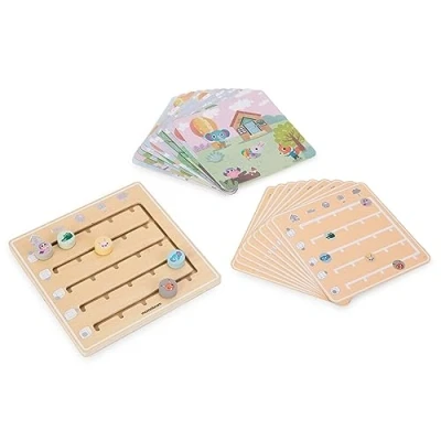 Immagine di Mamabrum Gioco Memory in Legno &quot;Dove Sono Gli Animali?&quot; con Tabellone Labirinto e 20 Carte, Stimola i Sensi Allena la Memoria nei Bambini