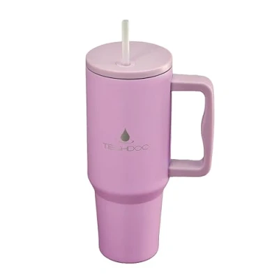 Immagine di TachDoc Tazza da viaggio in acciaio inox con cannuccia e coperchio, 1,18 l, colore: lavanda