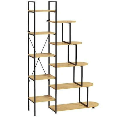 Immagine di HOMCOM Scaffale Libreria a 10 Livelli, Stile Industriale in Truciolato e Acciaio, 111.5x32x170 cm, Nero color Legno