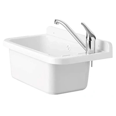 Immagine di Negrari Lavandino Pilozzo a Muro in Resina PP, Resistente agli acidi di uso comune, per Esterno, L 59 x P 34 h 21 cm, Bianco