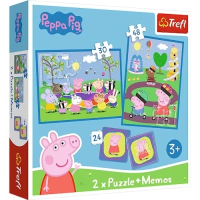 Immagine di Trefl 3in1: 2X Gioco di Memoria, 30 e 48 Pezzi, Diversi Livelli Difficoltà, 24 Memo, per Bambini dai 3 Anni in su Puzzle, Colore, Momenti Felici con Peppa Pig, 93331