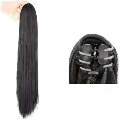 Immagine di QKEPCY Extension Coda Capelli Clip Pinza di Cavallo Fascia Unica Panytail Extensions Posticci Finti Sintetici Lisci, in Ragazze Quotidiano (Marrone Nero)
