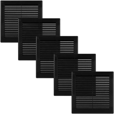 Immagine di Vent Systems 15,2 x cm (dimensioni di apertura) Confezione da 5 Copertura in plastica nera Griglia ventilazione quadrata piatta Zanzariera HVAC 20,3