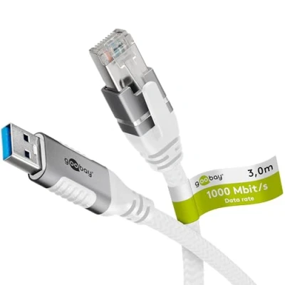 Immagine di Goobay cavo da LAN a USB, 3 m, 1 Gbit, trasferimento dati, USB 3.0 RJ45 Ethernet CAT 6, per collegare router e notebook o PC, adattatore laptop, sostituisce