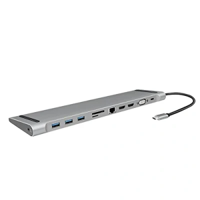 Immagine di LogiLink UA0373 Docking station USB 3.2 (Gen 1) con 11 porte e PD (Power Delivery) 100 W, 3 / 2 HDMI 1 VGA lettore di schede RJ45 x 3,5 mm/nero