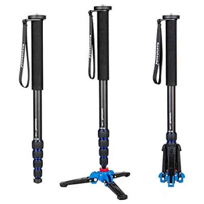 Immagine di Koolehaoda Fotocamera monopiede in alluminio con base di supporto per treppiede pieghevole, max. Altezza 168 cm, portatile leggero, solo pesante: 0,62 kg / 1,36 libbre