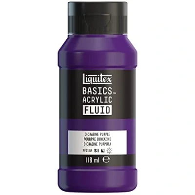 Immagine di LIQUITEX 8870395 Basics Fluid, pitura acrilica di consistenza fluida, asciugatura rapida, resistente alla luce, impermeabile, a base d&#039;acqua, flacone da 118 ml, Porpora Diossazina