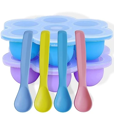 Immagine di HI NATURE™ Contenitori Pappa Neonati Freezer Silicone Inclusi 4 cucchiai per bambini, Contenitore Senza BPA, Vassoio in Alimenti con Coperchio Rimovibile