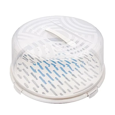 Immagine di BranQ Home essential Contenitore rotondo per torta con copertura alta, pratica maniglia e inserto refrigerante, plastica (PP) senza BPA, crema/trasparente, 334 x 156 mm