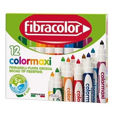 Immagine di Fibracolor Pennarelli Colormaxi, confezione 12 colori, punta grossa conica maxi carica d&#039;inchiostro, superlavabili