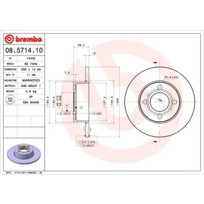 Immagine di BREMBO 08.5714.10 Disco freno 256 13 4 pieno AUDI: 80 B4 Avant