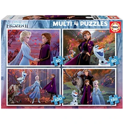 Immagine di Educa Multi 4 puzzle Frozen 2. Set di per bambini progressivi da 50 a 150 pezzi. Misura una volta montato: 34 x 24 cm. Consigliato dai 5 6 7 8 anni in su (18640)