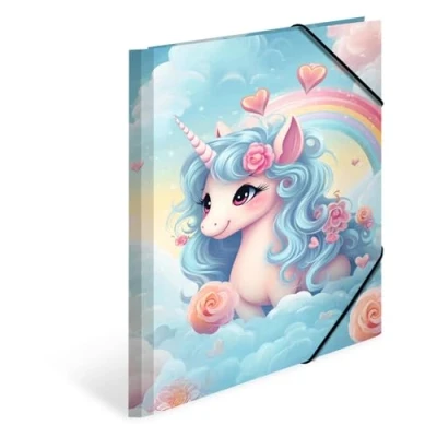 Immagine di HERMA Cartellina portadocumenti A4 Happy Unicorno, in cartone con motivo asilo, elastico, alette interne e stampa interna per ragazzi, ragazze bambini