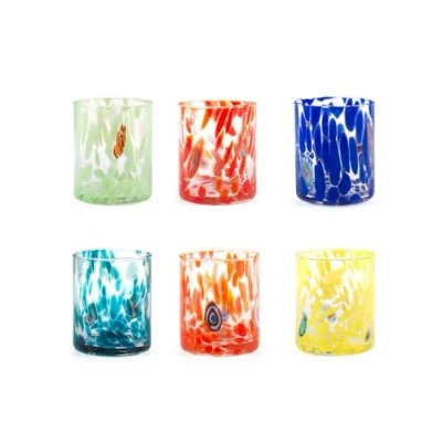 Immagine di H&amp;h set 6 bicchieri veneziano in vetro decorato multicolore cl 36