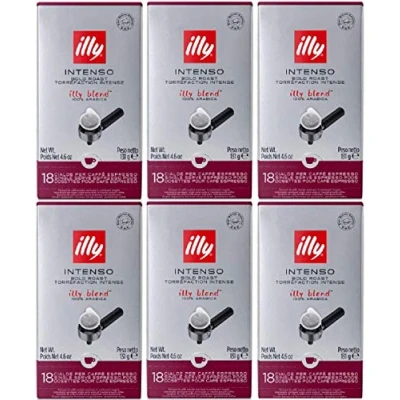 Immagine di illy Caffe Espresso, (Dark Roast, Black Band), 18 Count E.S.E. Pods 4.4 oz (Pack of 6)