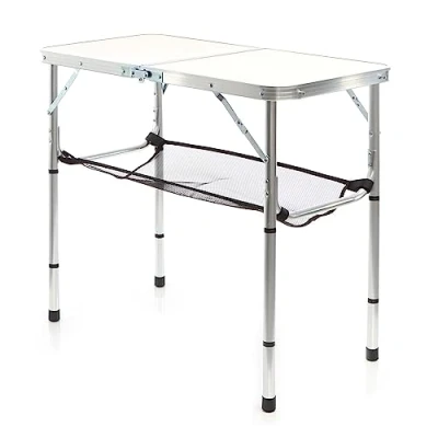Immagine di Wiltec Tavolo da campeggio portatile in alluminio 80x40cm regolabile altezza 70/56/44/33cm bianco