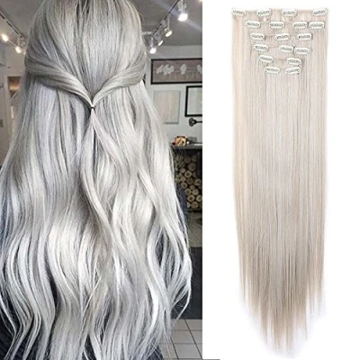 Immagine di SEGO Extension Capelli Clip Sintetici Lisci Parrucca Donna Clips in Hair Extensions 8 Fasce 140g Full Head 65cm (Biondo Cenere mix Grigio Argento)