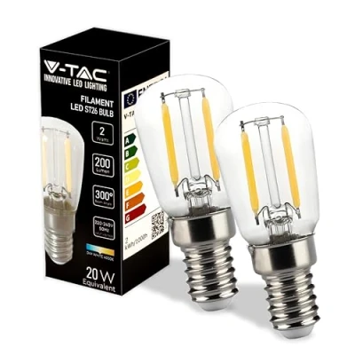 Immagine di V TAC 2x Lampadina LED Filamento per Frigorifero e Lampade Attacco E14 2W 200 Lumen Lampadine T26 Piccole Massima Efficienza Risparmio Energetico Luce 4000K Bianca Naturale