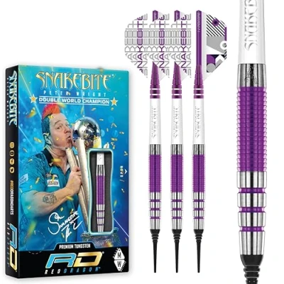 Immagine di RED DRAGON Peter Wright Snakebite PL15 Medusa 18 Gram Softip Set di Freccette in tungsteno Professionale con Alette e steli