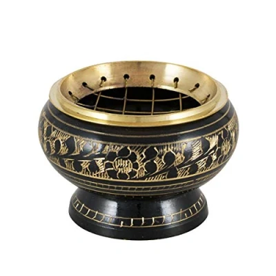 Immagine di NKlaus bruciatore d&#039;incenso con motivo nero ottone dorato griglia 6cm modalità carbone su sabbia 4013