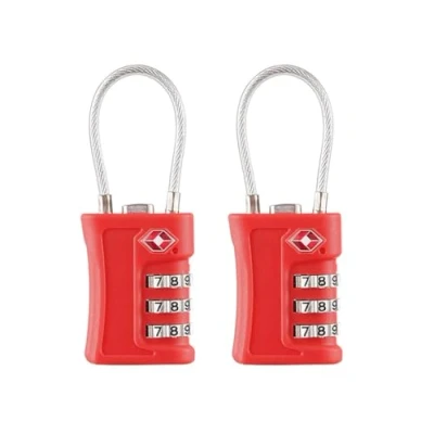 Immagine di Kellegour 2 Pezzi Lucchetto TSA a Cavo Combinato 3 Cifre,TSA Lucchetti per Bagagli,Lucchetto Valigia TSA,Lucchetto Combinazione Cifre Viaggio,Valigie,Armadietto(Red)