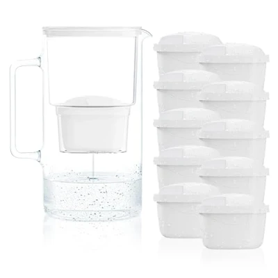 Immagine di Wessper 3 in 1 Caraffa Di Vetro Filtrante Per L&#039;acqua 2.5l Con Sistema Filtro, 10x Cartucce Filtrazione, Bianco