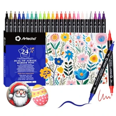 Immagine di Artecho Dual Tip Acrylic Paint Pen 24 Colors Fine and Brush