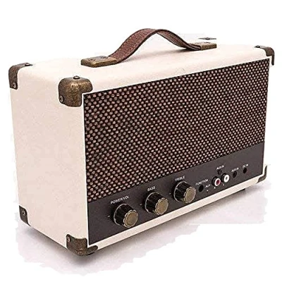 Immagine di GPO Westwood Speaker Bluetooth Retro, Diffusore Portatile da 25 Watt con Subwoofer, Ingresso RCA, Griglia Maniglia di Trasporto, Marrone e Crema