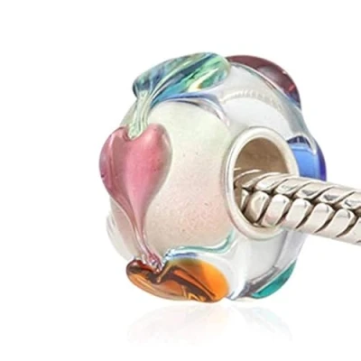 Immagine di Charm per braccialetti in vetro di Murano, Ciondolo argento sterling 925, a forma fiore e foglia, Pandora