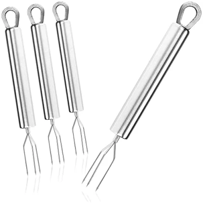 Immagine di COM FOUR® 4x forchetta per patate con rivestimento 3 rebbi, in acciaio inossidabile 430, riutilizzabile come spiedino di mais, aiuto pelare (04 pezzi inossidabile)