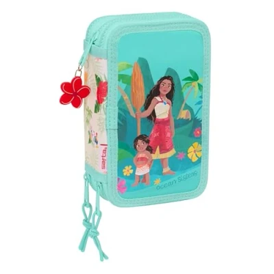 Immagine di Safta VAIANA astuccio scolastico con 37 utili inclusi, per bambini, ideale bambini dai 5 ai 14 anni, comodo e versatile, qualità resistenza, 12,5 x 5,5 19,5 cm, colore: Beige/Blu,