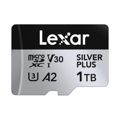 Immagine di Lexar Silver Plus Micro SD Card 1TB, velocità di lettura fino a 205 MB/s, scrittura 150MB/s, scheda memoria con adattatore SD, UHS I, A2, U3, V30, classe 10, 4K UHD microSDXC
