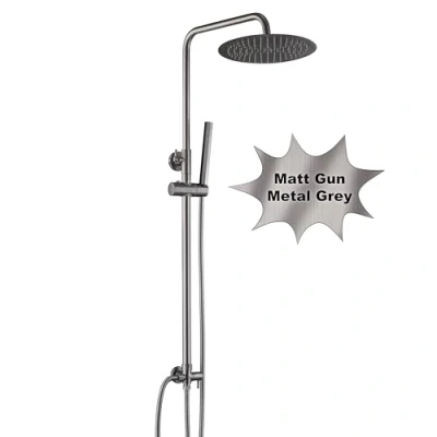 Immagine di Görbach Colonna Doccia Senza Miscelatore, Acciaio Inox 304 idromassaggio Asta Saliscendi Regolabili, Set a Pioggia con Soffione e Doccetta Mano, D25cm Grigio Canna