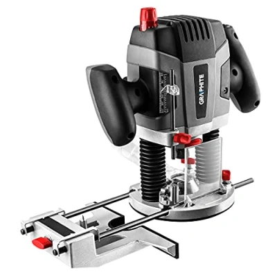 Immagine di GRAPHITE Toupie 1300W, mandrino 6, 8, 12 mm, velocità 11000 28000 min 1, peso 3,5 kg, corsa 55 accessori: 3 pinze di serraggio, bussola guida per la copiatura delle sagome, fresa circolare