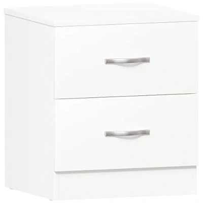 Immagine di Vida Designs Bedside Cabinet Comodino Bianco con 2 Maniglie e Guide in Metallo, Unico Supporto per cassetto Anti Piegatura, mobili Camera da Letto Riano, Argento, 47 x 40 36 cm