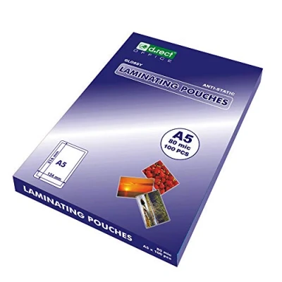 Immagine di D.RECT Pouches di Plastificazione Lucidi Confezione da 100 Unità, Trasparente, A5, 80 Micron