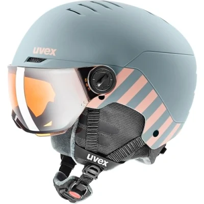 Immagine di uvex rocket jr visor, casco da sci robusto per bambini, con visiera, regolazione individuale delle dimensioni, rhino, blush matt, 54 58 cm