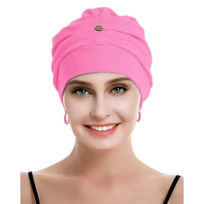 Immagine di osvyo copricapo da donna in cotone chemo con cancro e perdita di capelli, cappello cotone, leggero, confezione sigillata, FUSCIA PINK, Taglia unica