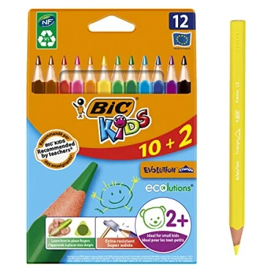 Immagine di Bic Kids Evolution Matita colorata triangolare per bambini, confezione da 10 più 2 gratuite, colori assortiti
