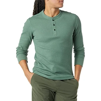 Immagine di Amazon Essentials Felpa con Collo Serafino a Nido D’Ape Maniche Lunghe Slim Uomo, Verde, S