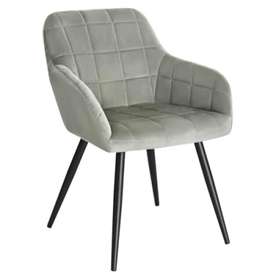 Immagine di WOLTU BH93gr 1 Poltroncina Camera da Letto in Velluto Grigio, Sedia Sala Pranzo con Braccioli Gambe Metallo